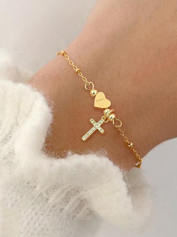 Fashionable Cross & Letter Heart Design Charms Bracelet, Stainless Steel Jewelry for Women for Party Decor, Trendy All-match & Exquisite Jewelry for Birthday Gift