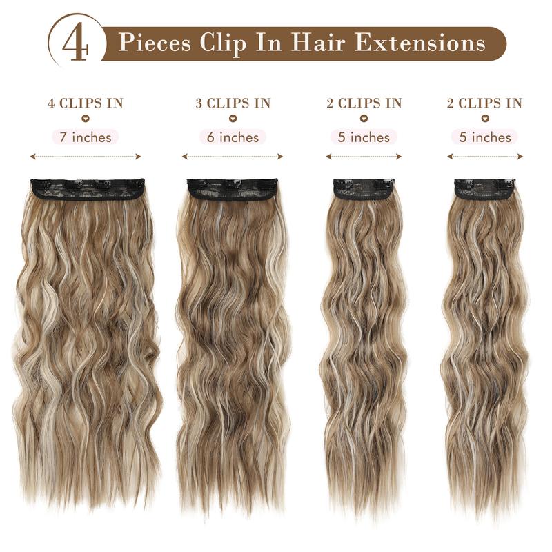 REECHO Hair Extensions, 4PCS Clip in Hair Extensions HE001 Natural Soft Synthetic Hairpieces for Women(20 Inch-200 Gram (Pack of 4)