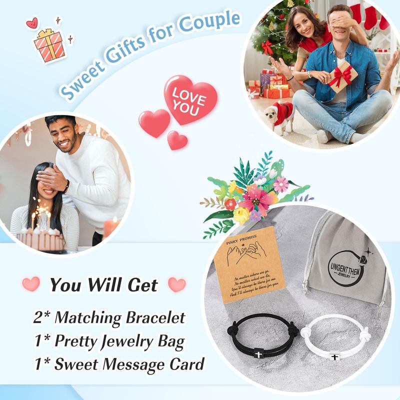 2Pcs Couples Cross Braided Rope Bracelets,Valentine's Day Christmas Anniversary Gifts for Girlfriend Boyfriend Women Men