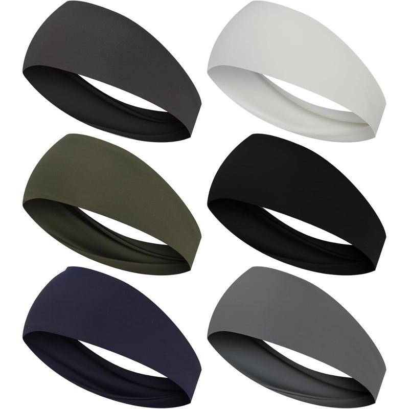 6 Pack Sports Headbands for Men & Women, Sweatband Stretchy Headband Soft Wide Headbands Hairband for Running, Cycling, Basketball, Tennis, Yoga, Daily Life Workout Unisex