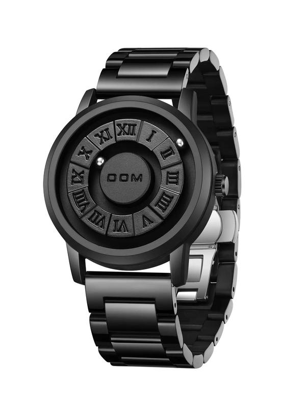 Men's Punk Style Magnetic Stainless Steel Strap Casual Water Resistant Round Dial Quartz Watch, Casual Trendy Analog Watch, Fashionable Watch for Daily & Party As Gift
