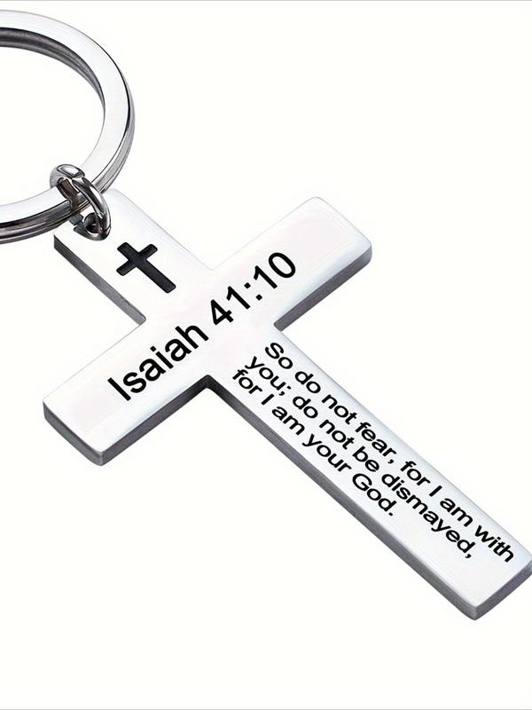 Stainless Steel Cross Charm Decorkeychain with Inspirational Bible Verse, Perfect Christian Gift, Bag Charm & Backpack Pendant for Women