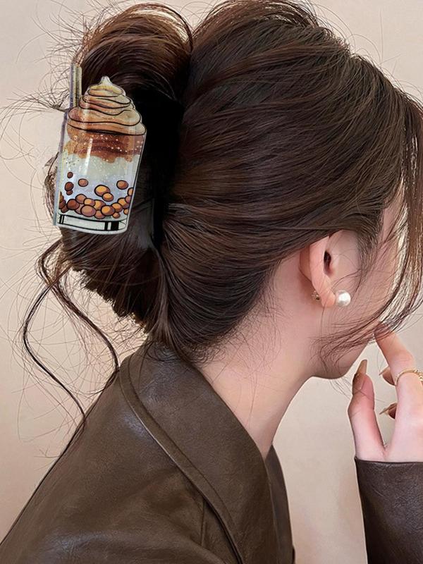Cute Cartoon Drink Design Hair Claws, Fashionable Hair Accessories for Women & Girls, Minimalist Headwear Suitable for Thick Hair