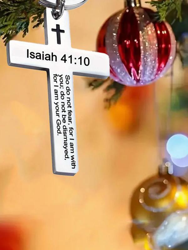Stainless Steel Cross Charm Decorkeychain with Inspirational Bible Verse, Perfect Christian Gift, Bag Charm & Backpack Pendant for Women