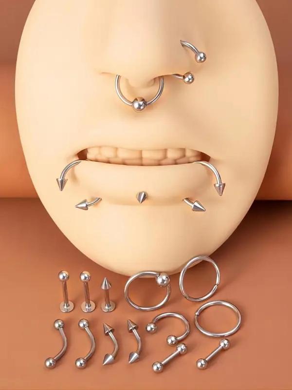 Mixed Body Piercing Kit, Stainless Steel Artificial Zircon Material, Nose Hoop Lip Stud Navel Ring Piercing Jewelry