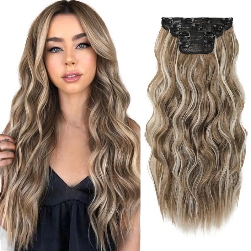 REECHO Hair Extensions, 4PCS Clip in Hair Extensions HE001 Natural Soft Synthetic Hairpieces for Women(20 Inch-200 Gram (Pack of 4)
