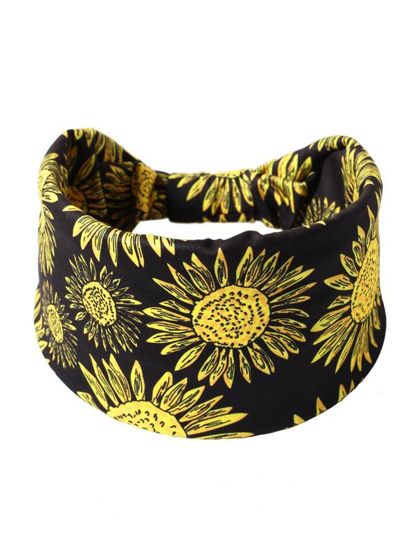 Women's Sunflower Print Twist Sports Tennis Hair Band, Summer Outfits, Pickleball Elastic Wide Band Hair Band, Sports Clothes Accessories, Sweat Absorbing Hair Band for Women, Fall Outfits, Fallfreshness
