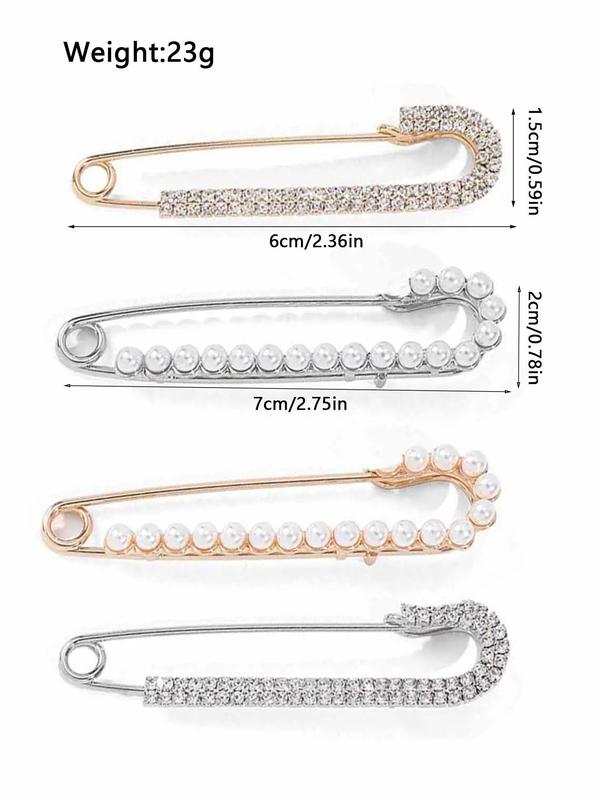Glittering Faux Pearl Decor Brooch, 4 Counts set Elegant Pin Shaped Clothes Brooch for Women & Girls, Trendy All-match & Exquisite Accessories for Birthday Gift