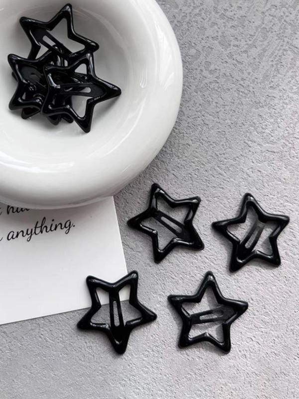 10pcs Cute Star Design Hair Clips, Casual Plain Color Snap Button Bangs Hair Clips, Fashion Hair Accessories For Women & Girls