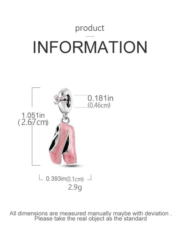 Bow Decor Ballet Shoes Shaped Pendant, Cute Rhinestone Decor Charm for DIY Jewelry Making, Fashion Accessories for Women & Girls