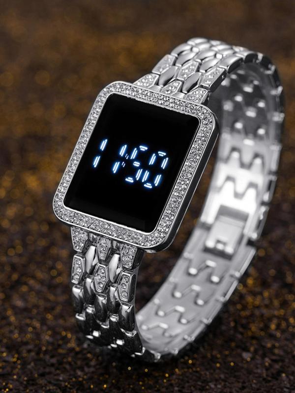 Women's Elegant Rhinestone Decor Digital Watch, Fashion Square Dial Digital Watch for Women & Girls, Trendy All-match & Exquisite Watch for Birthday Gift