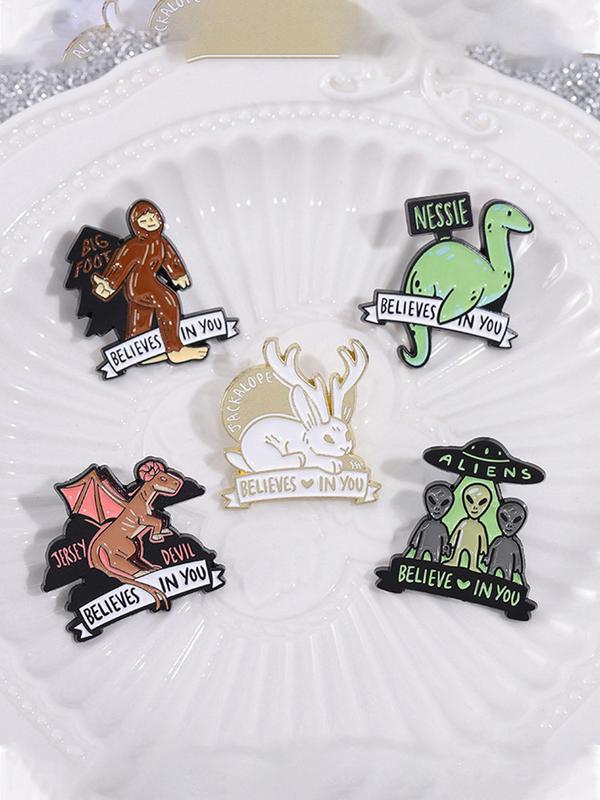 Cartoon Alien & Dinosaur Design Brooch Set, Cute Enamel Pin Suitable for Backpacks, Jeans, Scarves, Hats Decoration, Fashion Accessories for Men & Women