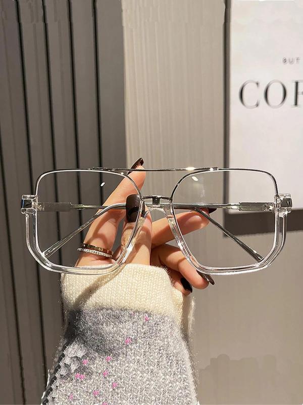 Clear Top Bar Design Square Frame Eyeglasses, Fashion Eyeglasses for Women & Men, Fashion Eyeglasses for Work, Daily Clothing Decor, Perfect for Student Daily Use