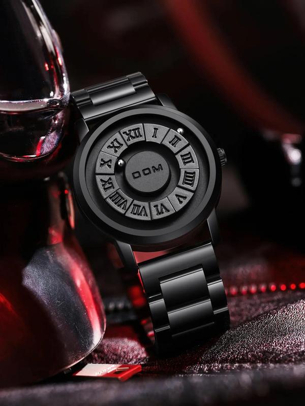 Men's Punk Style Magnetic Stainless Steel Strap Casual Water Resistant Round Dial Quartz Watch, Casual Trendy Analog Watch, Fashionable Watch for Daily & Party As Gift