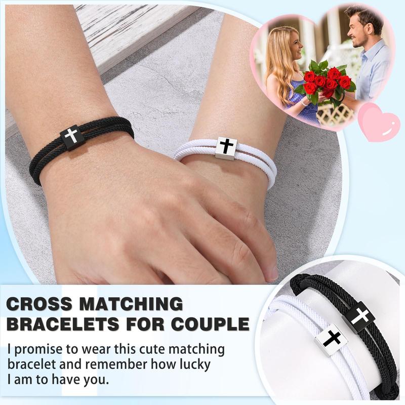 2Pcs Couples Cross Braided Rope Bracelets,Valentine's Day Christmas Anniversary Gifts for Girlfriend Boyfriend Women Men