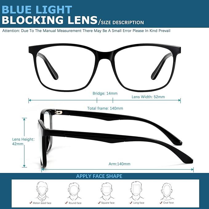 3 packs Computer Glasses, square Fashion black clear color Thanksgiving chrismas New year gift for Family son daughter