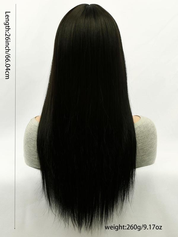26 Inch Black Long Straight Wigs for Women, Jet Black Wig, Gorgeous Fluffy Wigs with Bangs, Synthetic Full Machine Wigs for Party, Daily Use