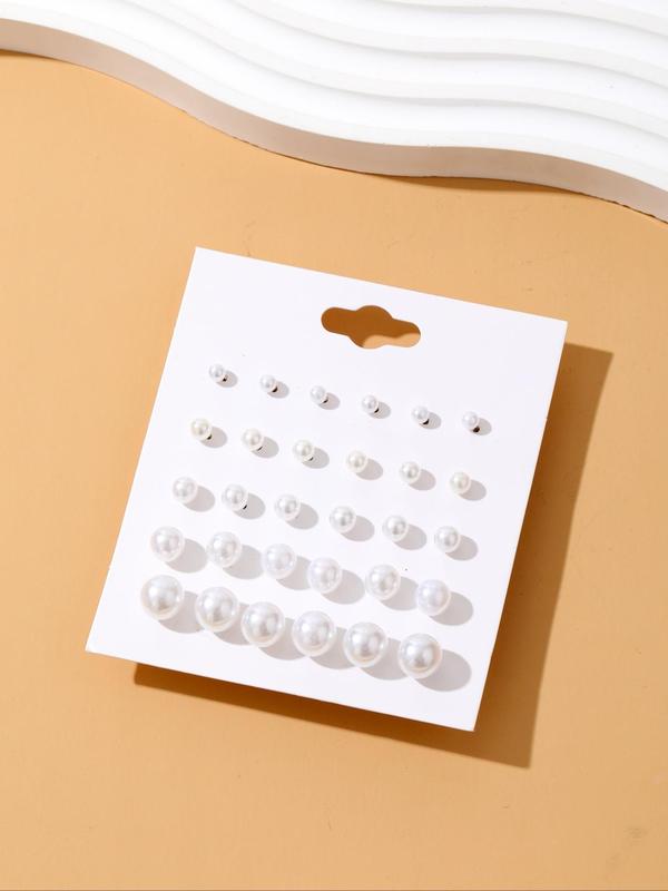 15 Pairs Faux Pearl Decor Stud Earrings, Simple Design Earrings for Women, Fashion Jewelry for Party, Daily Clothing Decor, Trendy All-match & Exquisite Jewelry for Birthday Gift