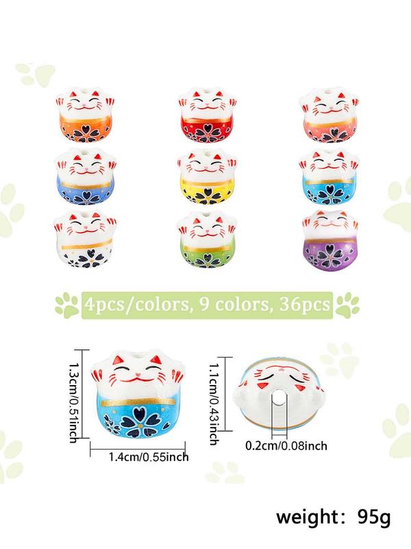 Lucky Cat Design Porcelain Bead, Fortune Cat Loose Beads Charms for Jewelry Making Necklace Bracelet Earrings Accessories, Fashion Accessories for Women & Girls for Holiday Gift