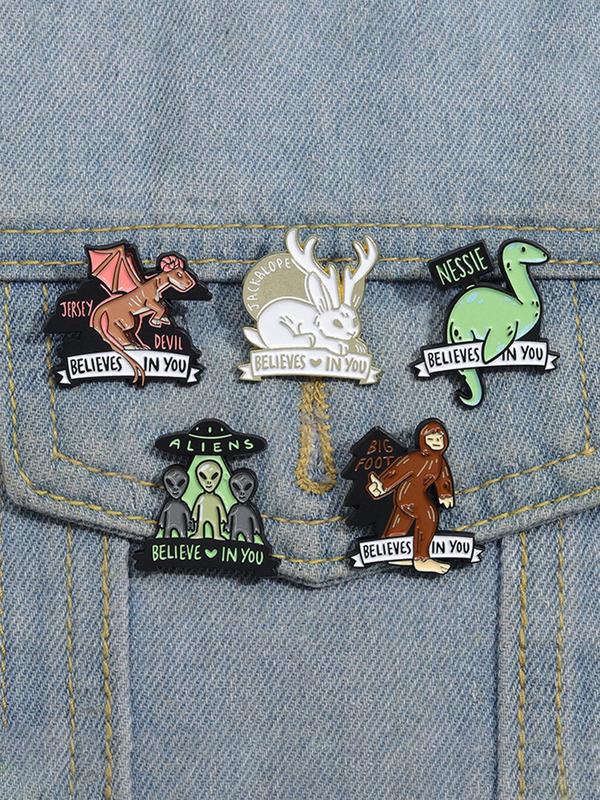 Cartoon Alien & Dinosaur Design Brooch Set, Cute Enamel Pin Suitable for Backpacks, Jeans, Scarves, Hats Decoration, Fashion Accessories for Men & Women