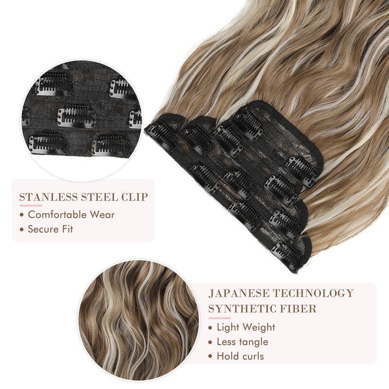 REECHO Hair Extensions, 4PCS Clip in Hair Extensions HE001 Natural Soft Synthetic Hairpieces for Women(20 Inch-200 Gram (Pack of 4)