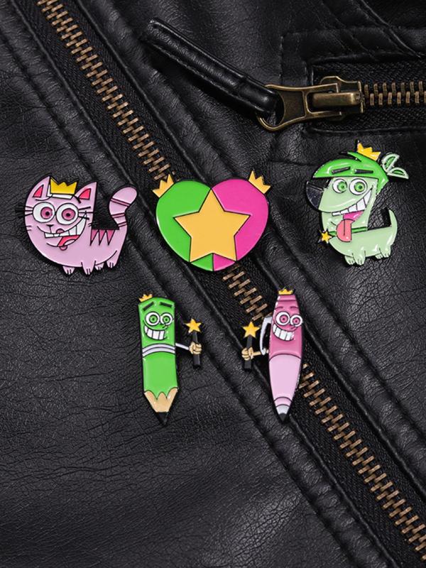 Cute Cartoon Design Brooch, 5 Counts Alloy Badge for Daily Clothing Decor, Trendy All-match & Exquisite Brooches for Birthday Gift