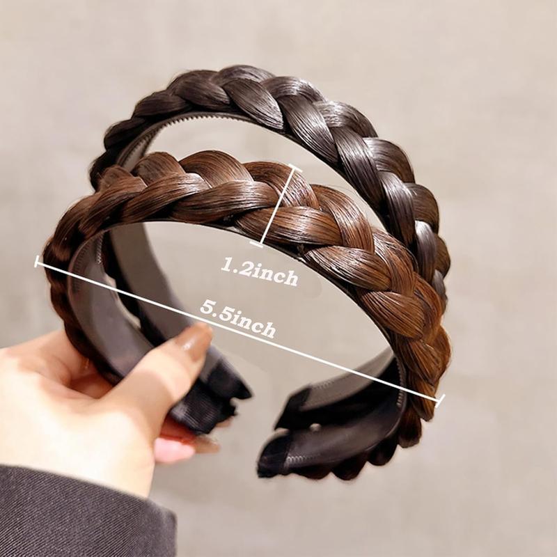 Headband 3 Strands Synthetic Hair Plaited Headband Braid Braided With Teeth Hair Band Band Beauty accessory Stretch Braid Headbands Hairpiece for Women (Brown-3 Strands)