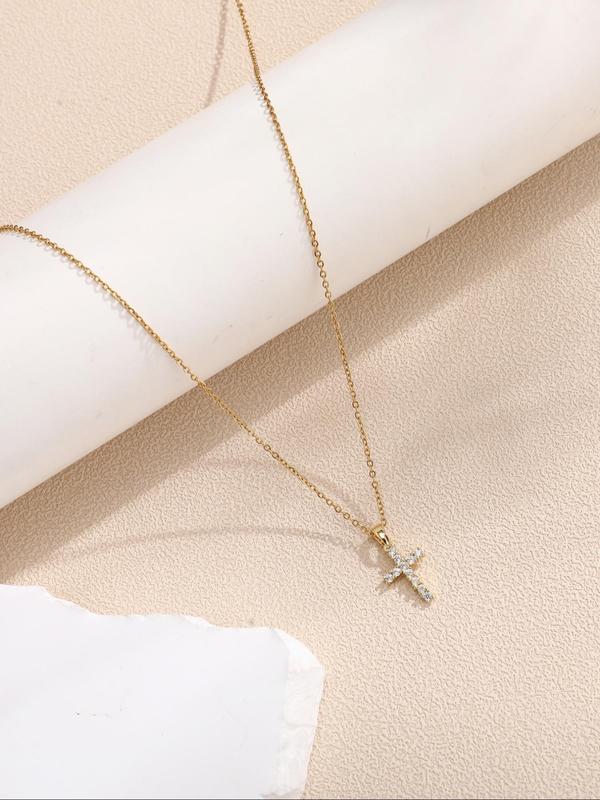 Rhinestone Decor Cross Pendant Necklace for Women & Girls for Fall, Fashion Jewelry for Party, Daily Clothing Decor, Trendy All-match & Exquisite Jewelry for Birthday Gift