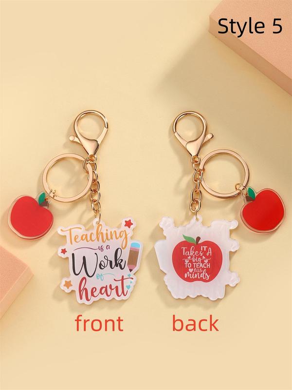 Cute Teacher Themed Keychain, Letters & Apple Design Acrylic Keychain for Car Keys & Bag Decor, Trendy All-match & Exquisite Accessories for Birthday Gift