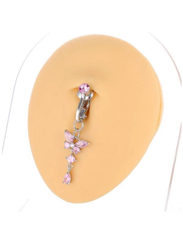 Summer Elegant Butterfly Design Rhinestones Decor Belly Button Ring, Piercing Body Jewelry for Women, Trendy All-match & Exquisite Fake Piercing  Jewelry for Gift