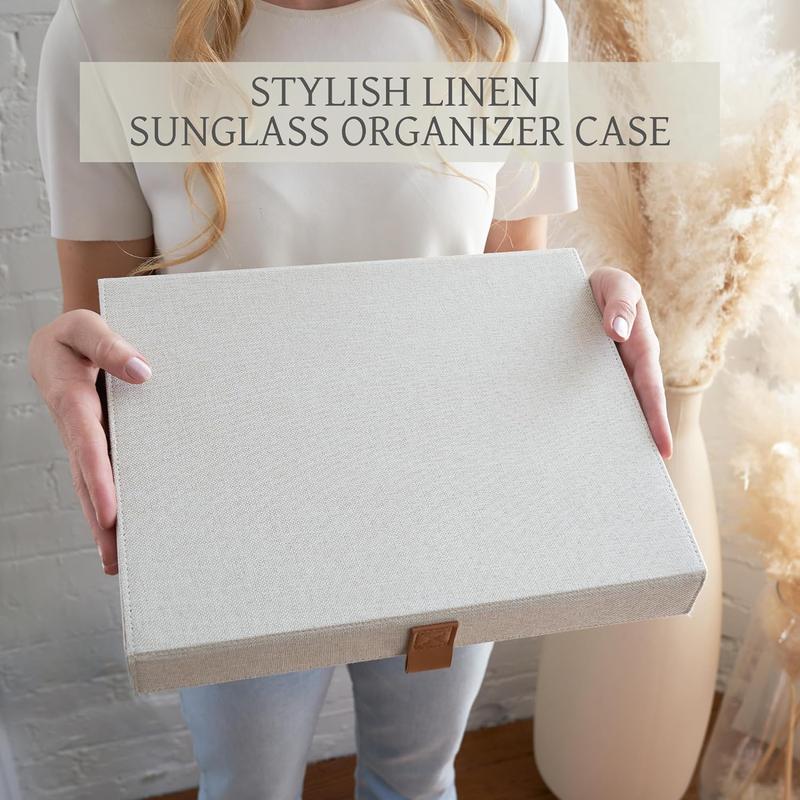 Sunglass Storage Organizer for 8 Pairs - Stylish Case Holder Displays Your Glasses and Protects From Dust