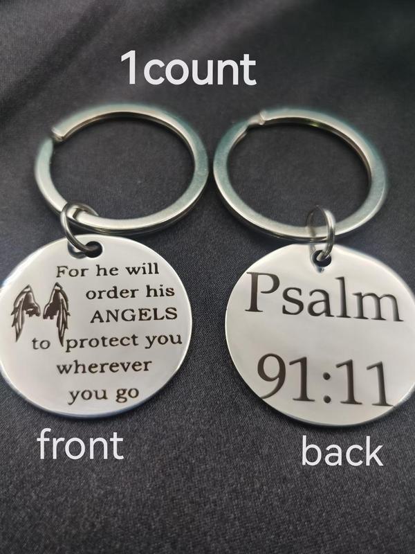 Bible Verse Pattern Keychain, Stainless Steel Keychain for Men, Religious Faith Gift for Men, Prayer Christian Keychain, Round Shaped Keychain