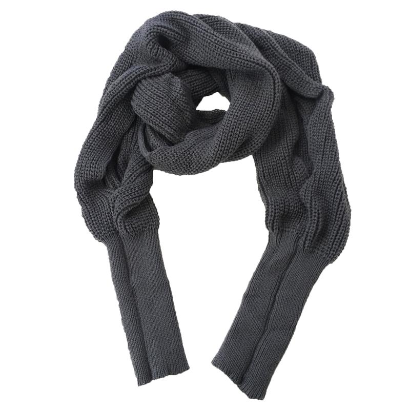 Fashion Culture Emmi Soft Knit Shrug Sweater Scarf with Sleeves, Grey