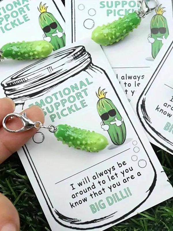 Cucumber Design Resin Keychain, Novelty Cucumber Charm, Positive Gift for Birthdays, Fun Paper Pocket Card for Home & Kitchen Decor