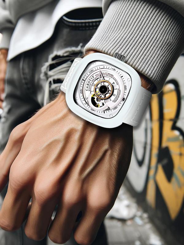 Men's Fashion Hollow Out Design Mechanical Watch, Casual Trendy Watch for Party, Daily Clothing Decor, Trendy All-match & Exquisite Watch for Birthday Gift with Random Box