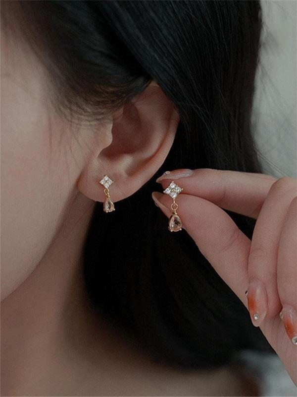 Summer Fashionable Delicate Rhinestone Decor Water Drop Trendy Dangle Earrings, Summer jewelry, Elegant Drop Earrings For Girl For Summer Party
