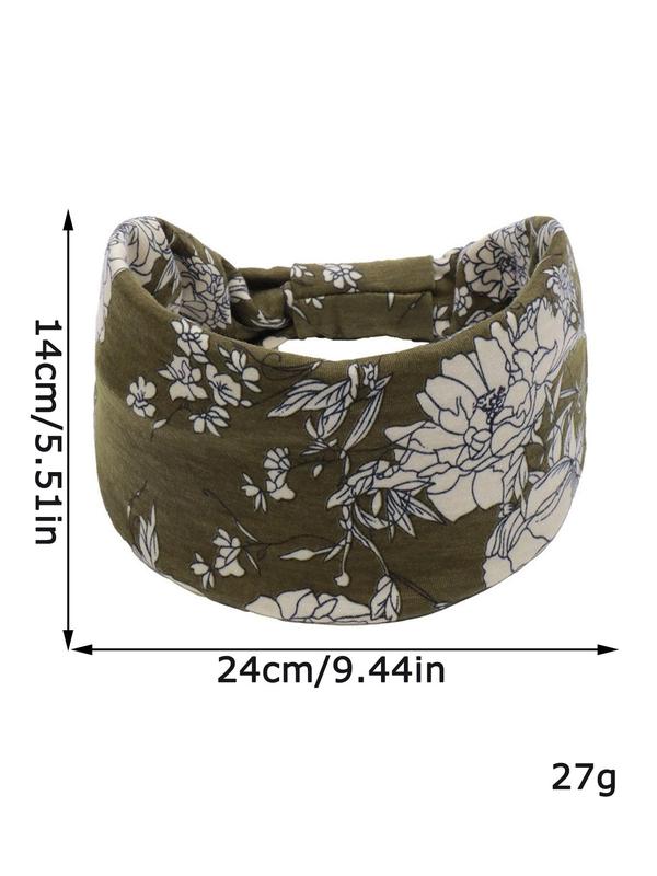 Floral Print Knot Design Sports Hair Band, Pickleball & Tennis Clothes, Sporty Wide Hair Band for Yoga Running Cycling, Elastic Sweat-absorbent Sports Hair Band