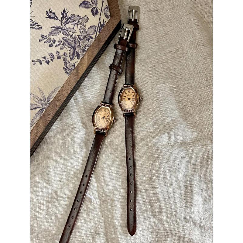 Fashion New Style 1pc Vintage Casual Elegant Women's Coffee Brown Leather Strap Watch, Fashionable Barrel Shaped Watch Dial With Rhinestone Decor For Daily Wear, Evening Party And Other Occasions Decoration Holiday