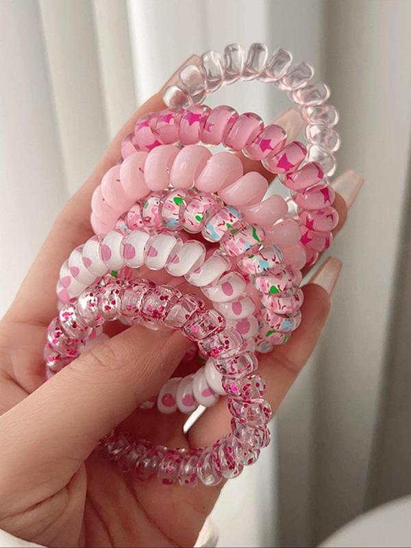 6pcs set Random Color Ombre Spiral Ponytail Holders, Cute Decorative Ponytail Holder for Women & Girls, No Crease Hair Small Ponytail Holders Versatile Hair Accessories
