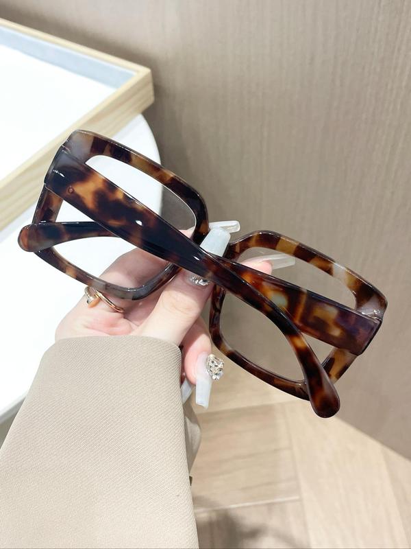 Unisex Fashionable Tortoiseshell Pattern Square Frame Eyeglasses, Trendy Casual Eyeglasses for Everyday Use, Fashion Accessories for Outdoor Activities