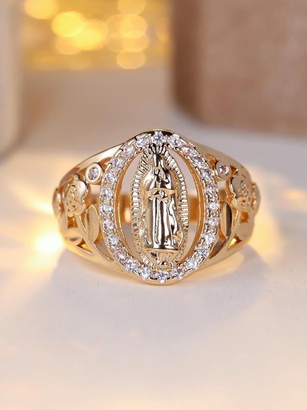 Hollow Out Design Rhinestone Decorated Ring, Elegant Mary Ring for Women, Fashion Jewelry for Party, Daily Decor, Trendy All-match & Exquisite Jewelry for Birthday Gift