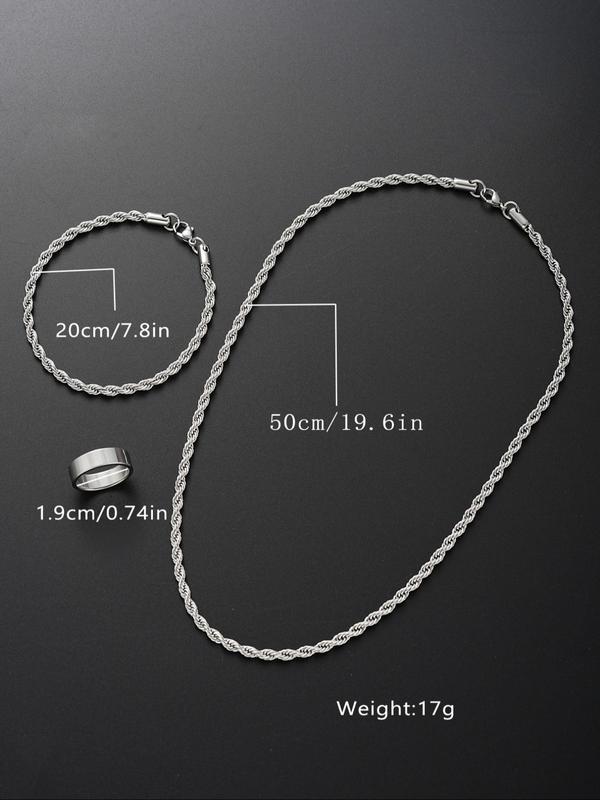 Simple Plain Braid Design Chain Necklace & Bracelet & Ring (3pcs), Fashion Jewelry for Party, Daily Clothing Decor, Trendy All-match & Exquisite Jewelry for Birthday Gift