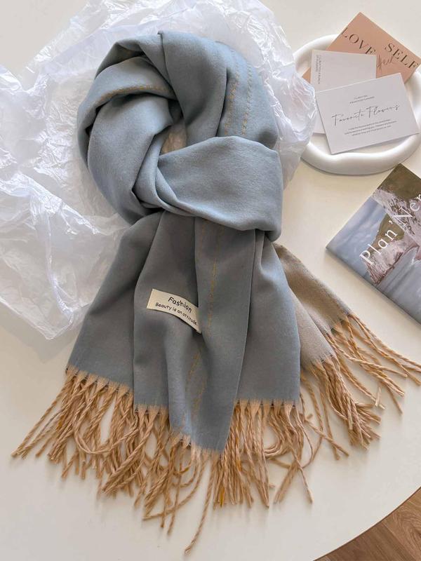 Tassel Design Double Sided Scarf, Casual Soft Warm Shawl for Fall & Winter, Fashion Accessories for Women & Men