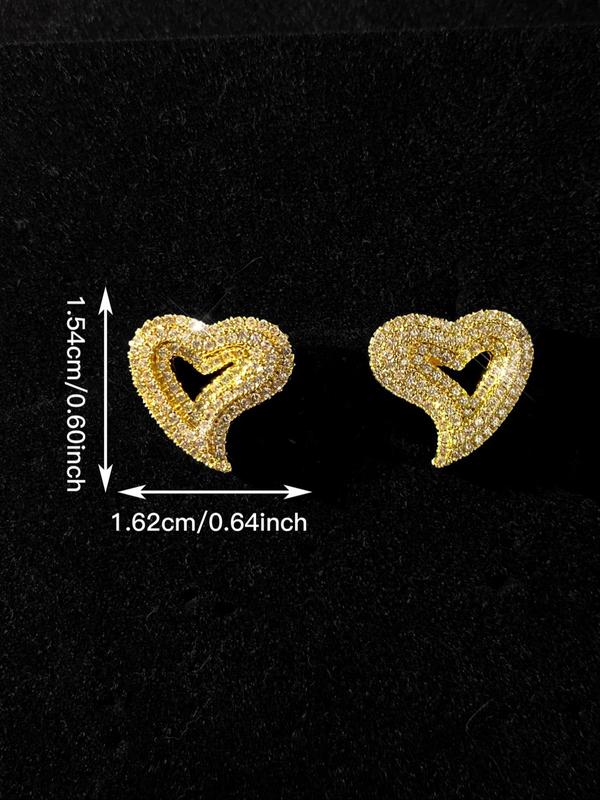 Heart Shaped Rhinestone Decorated Jewelry Set, Including Dangle Necklace & Stud Earrings, Elegant Jewelry Set for Party, Daily Clothing Decor for Girl,  Gift for Girlfriend