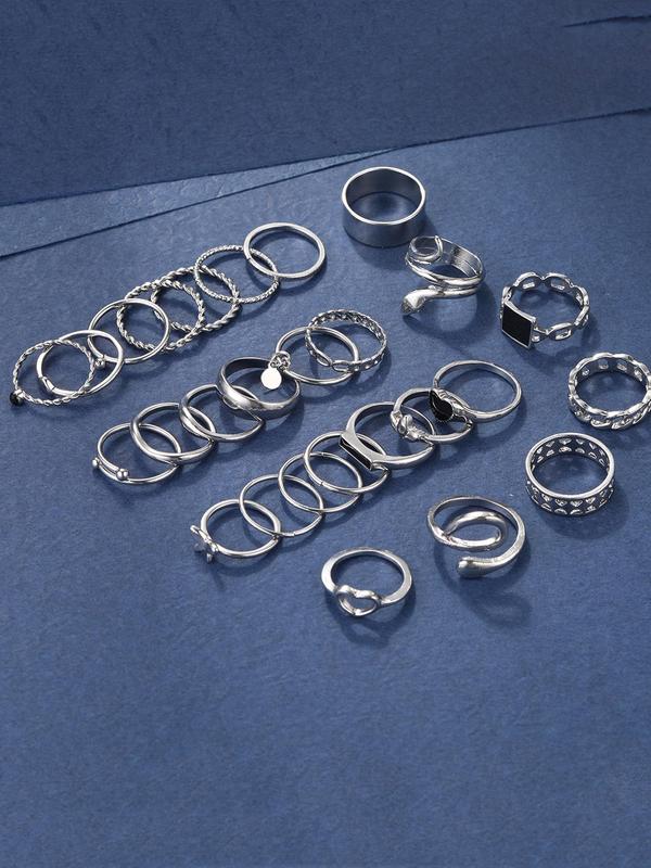 27pcs set Vintage Hollow Out Butterfly Heart Design Cuff Ring, Promise Rings Jewelry, 2024 New Fashion Back To School Accessories for Women Girl