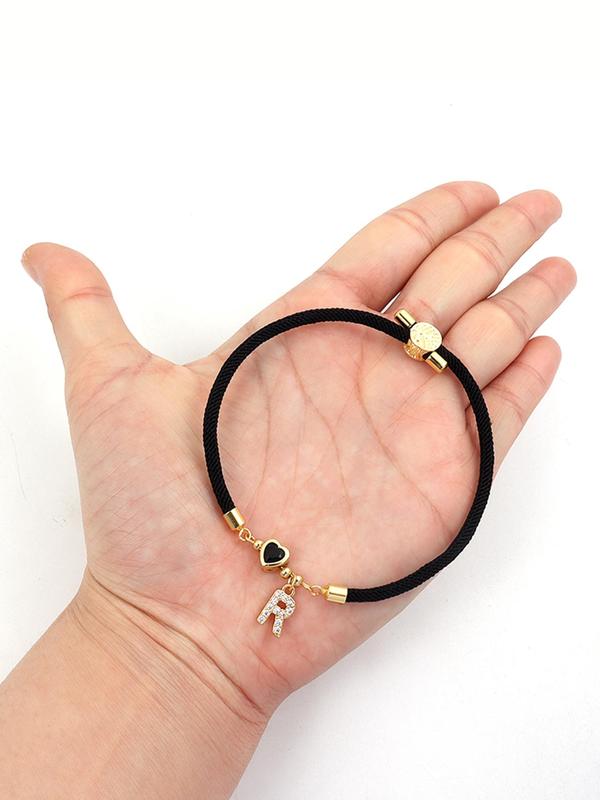 Rhinestone Letter Charm Decor Adjustable Rope Bracelet, Fashionable Jewelry for Women & Girls, Trendy All-match & Exquisite Jewelry for Birthday Gift