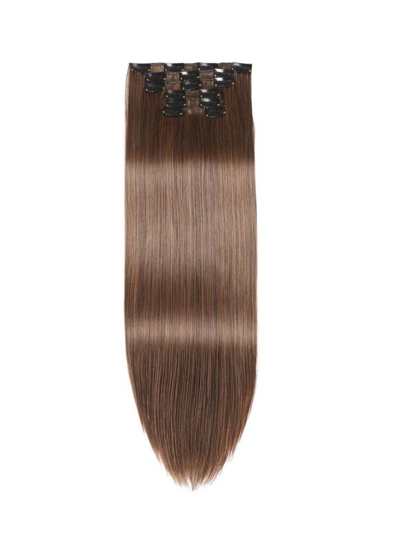 24 Inch Long Straight Synthetic Hair Extension, 2024 Clip-in Hair Extensions for Women, Natural Fluffy Hair Extensions for Daily & Party Hairstyle Decoration, Fall Outfits, Earthtone Fall Freshness