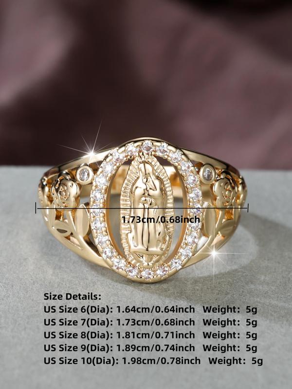 Hollow Out Design Rhinestone Decorated Ring, Elegant Mary Ring for Women, Fashion Jewelry for Party, Daily Decor, Trendy All-match & Exquisite Jewelry for Birthday Gift