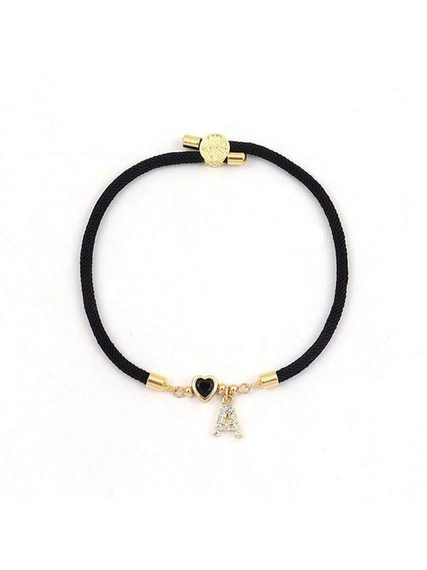 Rhinestone Letter Charm Decor Adjustable Rope Bracelet, Fashionable Jewelry for Women & Girls, Trendy All-match & Exquisite Jewelry for Birthday Gift