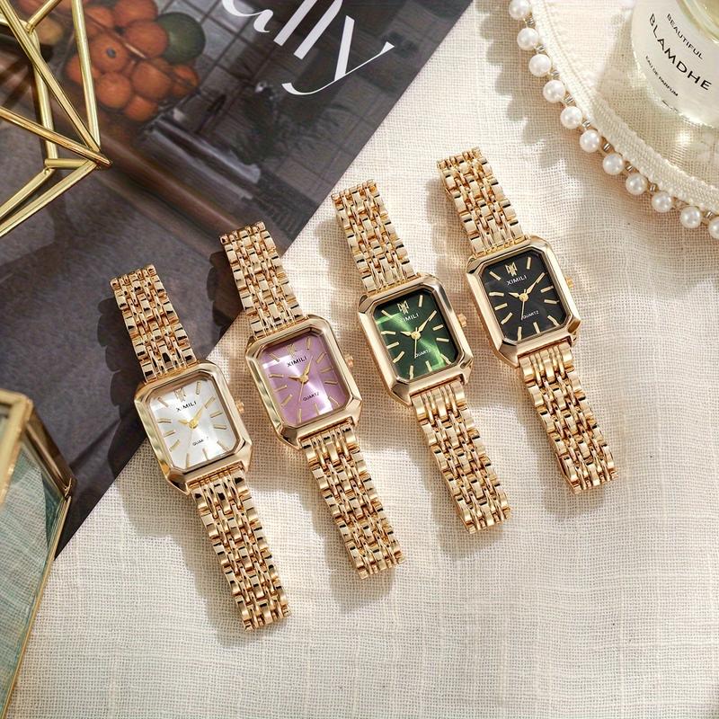 Glamorous Womens Business Quartz Watch - Precise Analog Dial with Stylish Rectangle Case - Fashion-Forward Golden Timepiece for Daily Wear